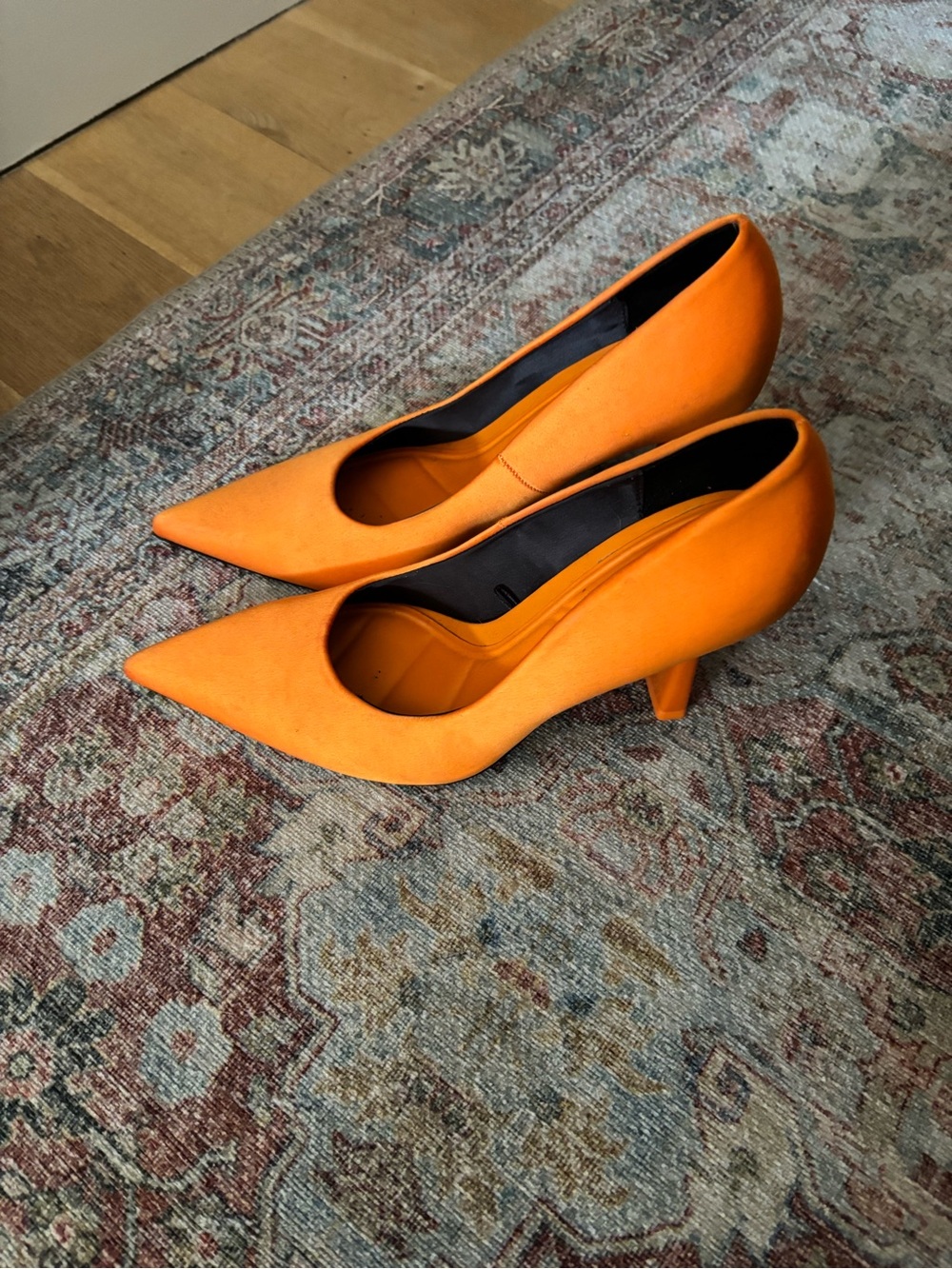 Zara Bright Orange Pointed Toe High Heels - Picture 4 of 8